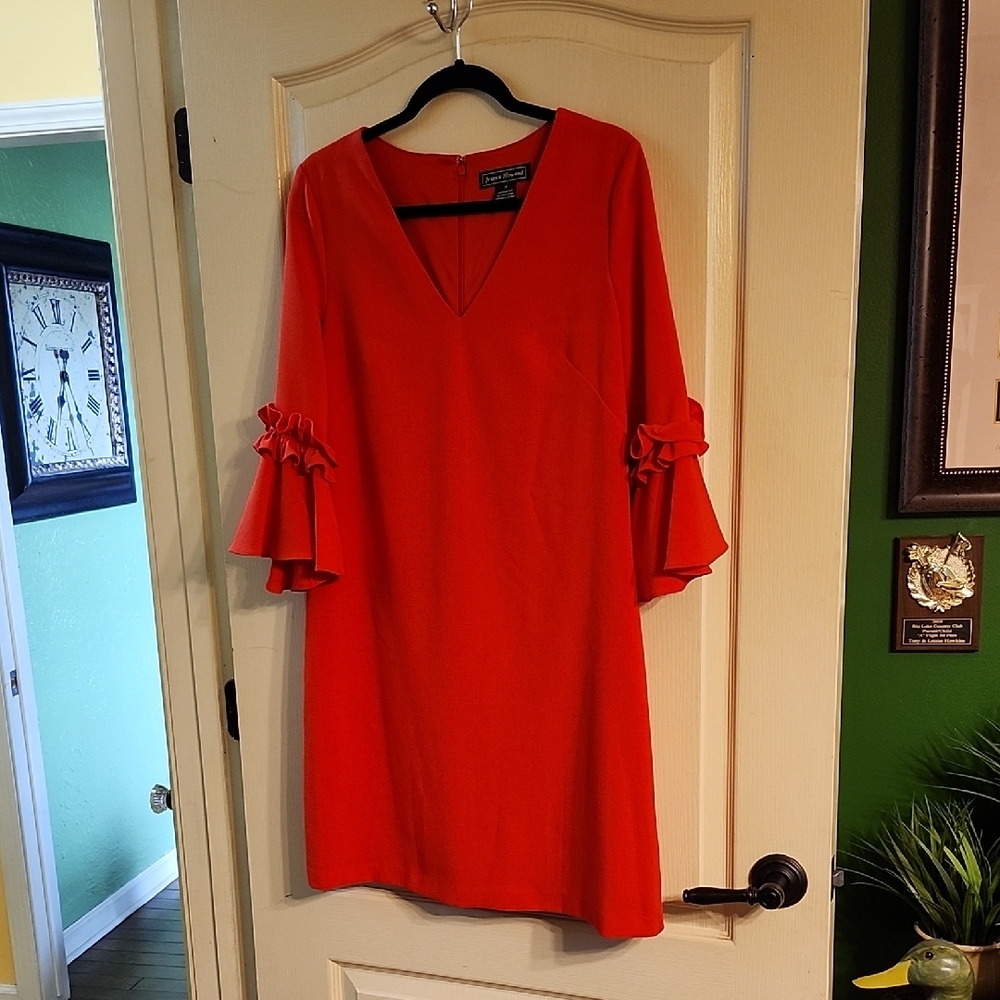 Jessica Howard Red Ruffle Bell Sleeve Shift Dress